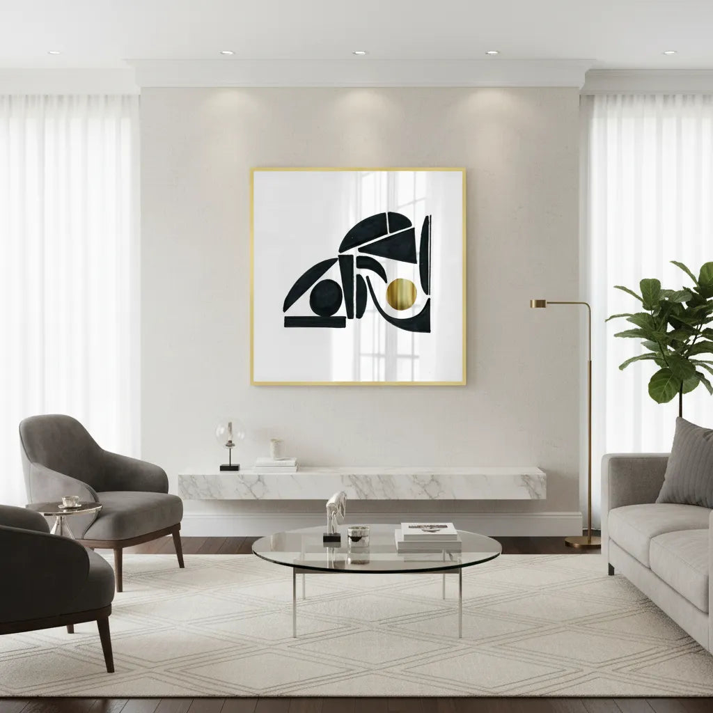 Abstract Black Shape with Gold Accent - Fine Art - Jasmineart.ae