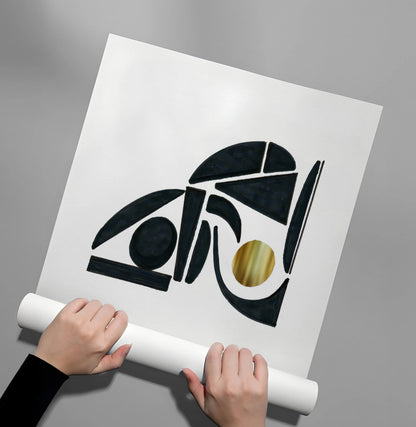 Abstract Black Shape with Gold Accent - Poster