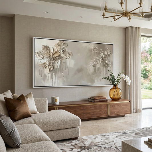 Minimalist floral artwork with dripping paint effect and gentle color transitions, ideal for stylish UAE interiors