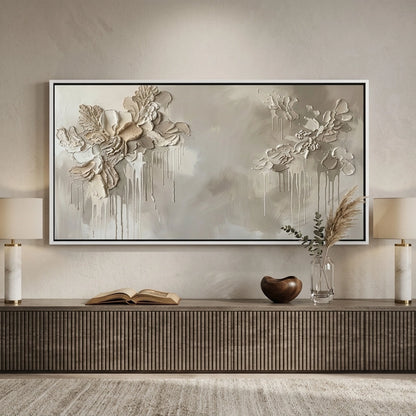 Contemporary drip floral wall decor featuring soft hues and artistic texture, suited for elegant UAE living spaces