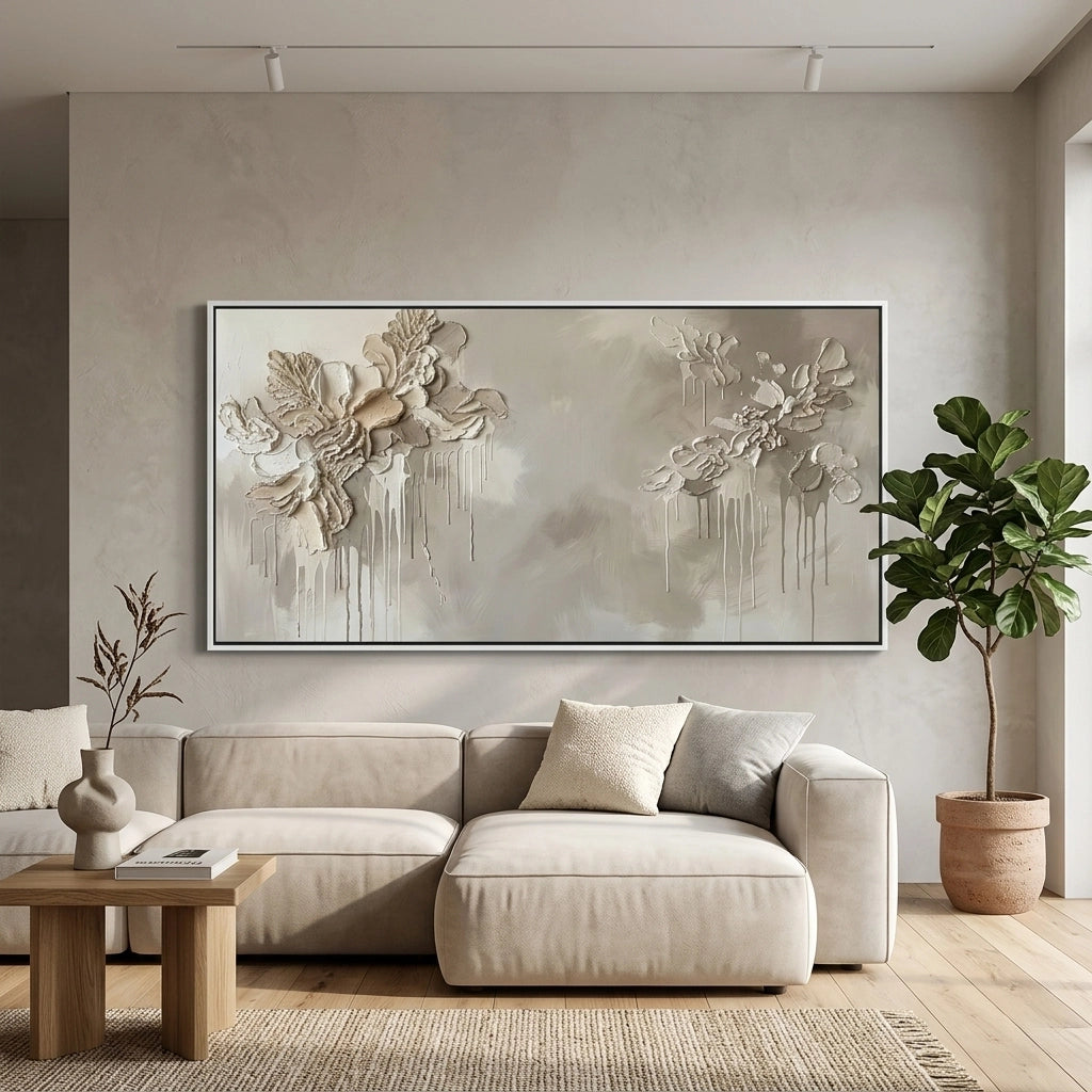 Soft drip florals artwork with minimalist design and textured finish, perfect for chic UAE wall decor