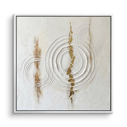 Large 'Abstract Echoes' painting featuring repetitive rhythmic brushstrokes in gold and deep charcoal, a sophisticated statement for a DIFC Dubai office.