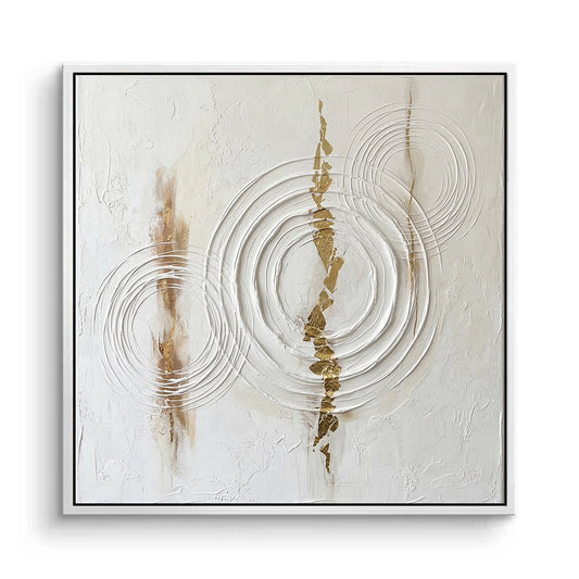 Large 'Abstract Echoes' painting featuring repetitive rhythmic brushstrokes in gold and deep charcoal, a sophisticated statement for a DIFC Dubai office.