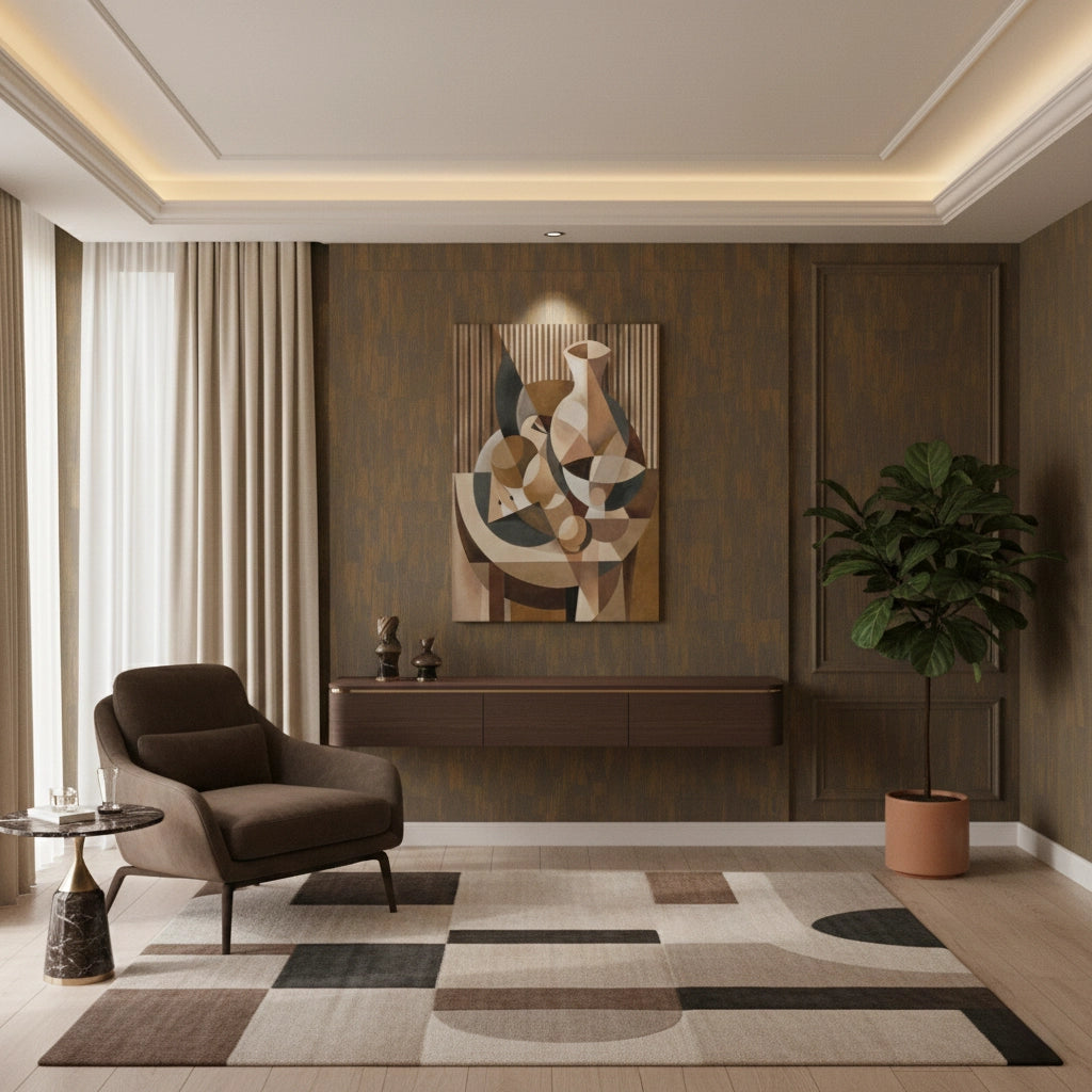 2Abstract Geometric Vase and Fruit - Canvas