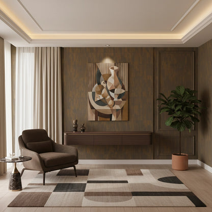 Abstract Geometric Vase and Fruit - Canvas