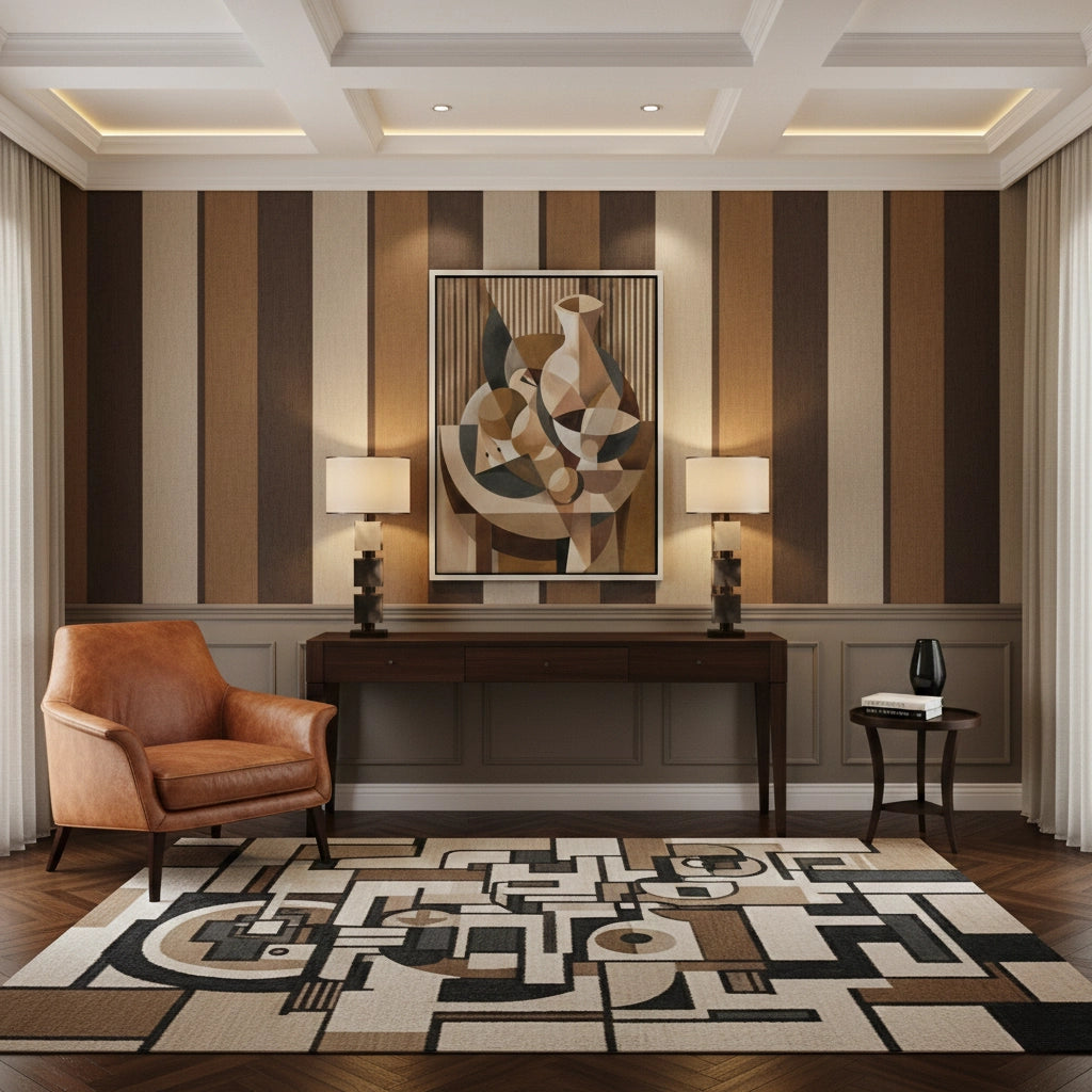 2Abstract Geometric Vase and Fruit - Canvas