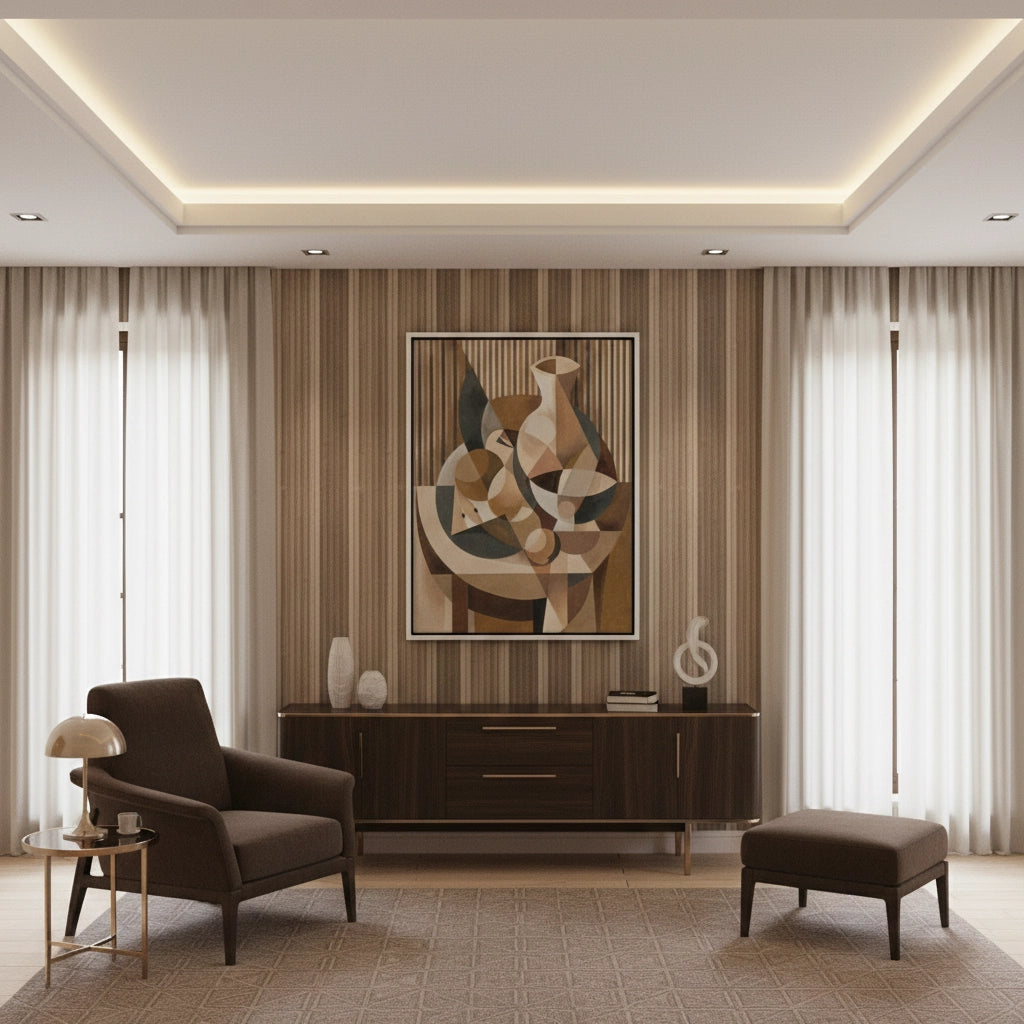 2Abstract Geometric Vase and Fruit - Canvas