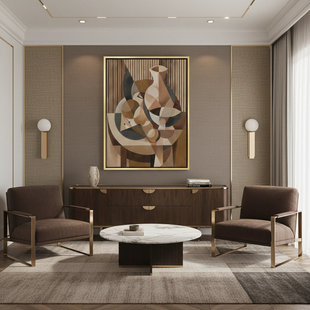 2Abstract Geometric Vase and Fruit - Canvas