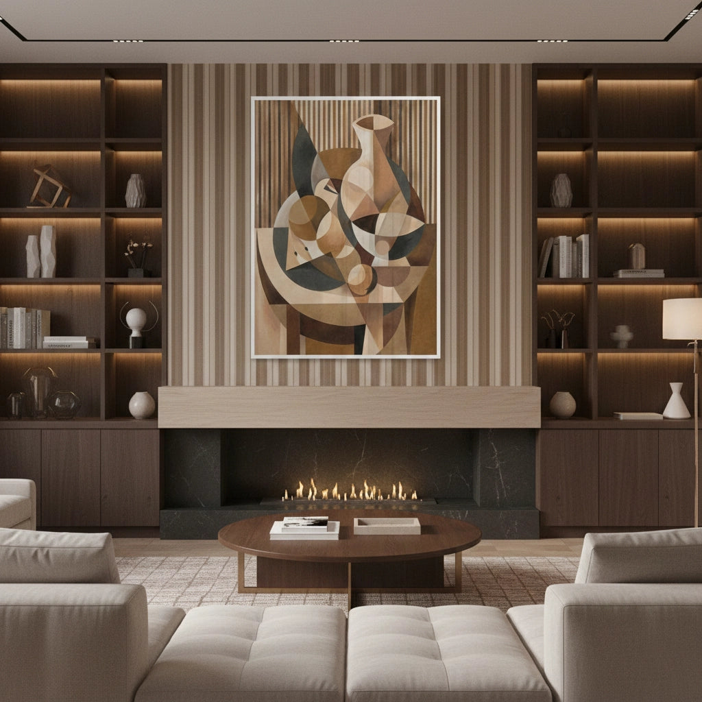 2Abstract Geometric Vase and Fruit - Fine Art