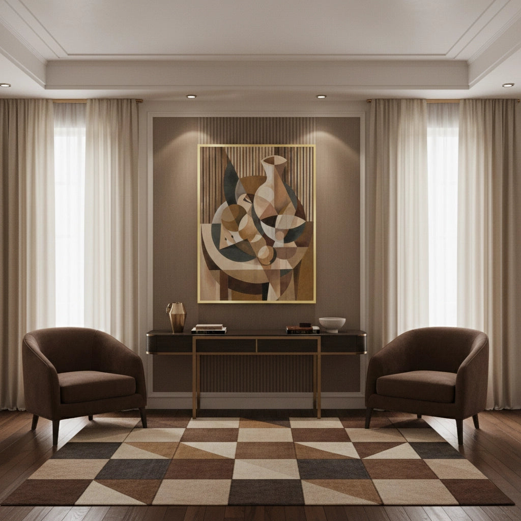 2Abstract Geometric Vase and Fruit - Fine Art