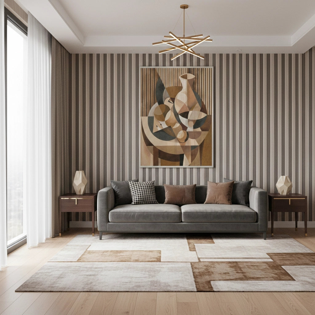 2Abstract Geometric Vase and Fruit - Fine Art