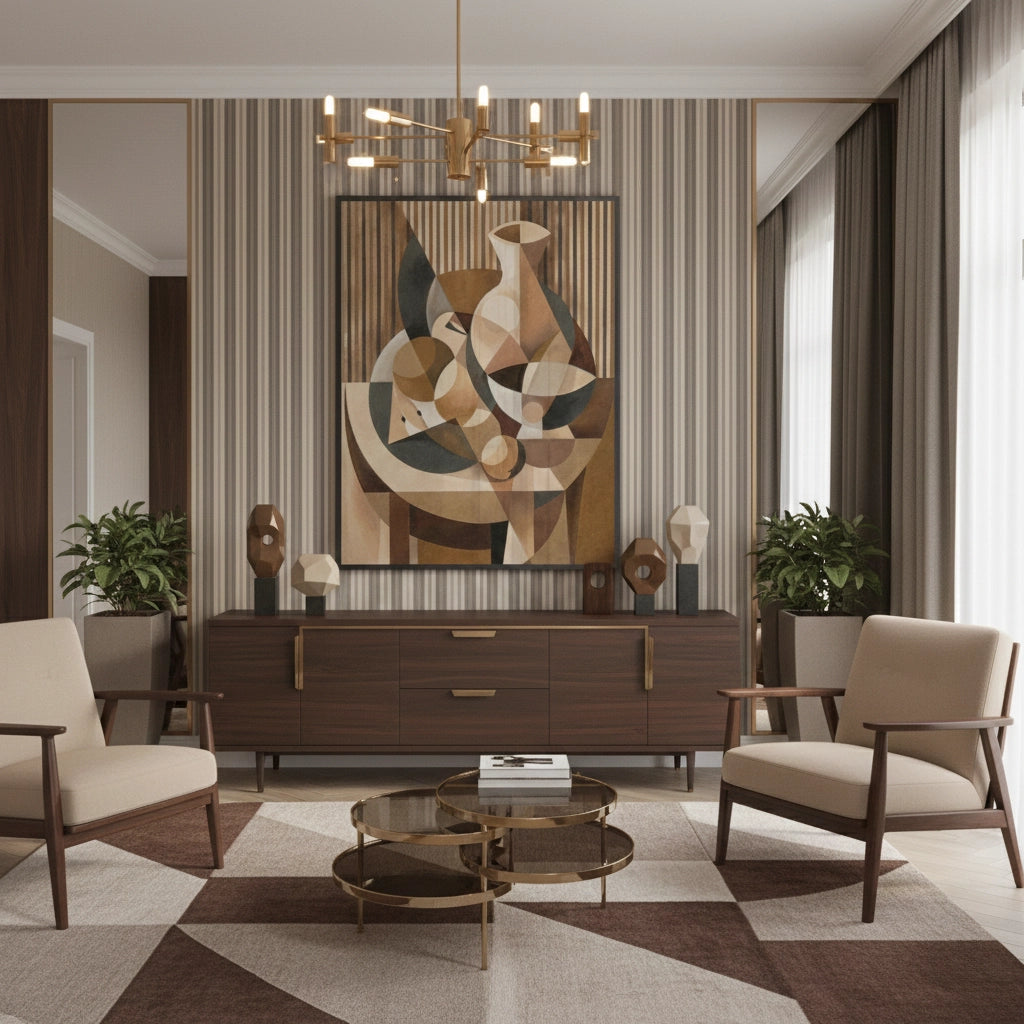 2Abstract Geometric Vase and Fruit - Fine Art