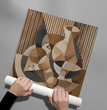 Abstract Geometric Vase and Fruit - Poster