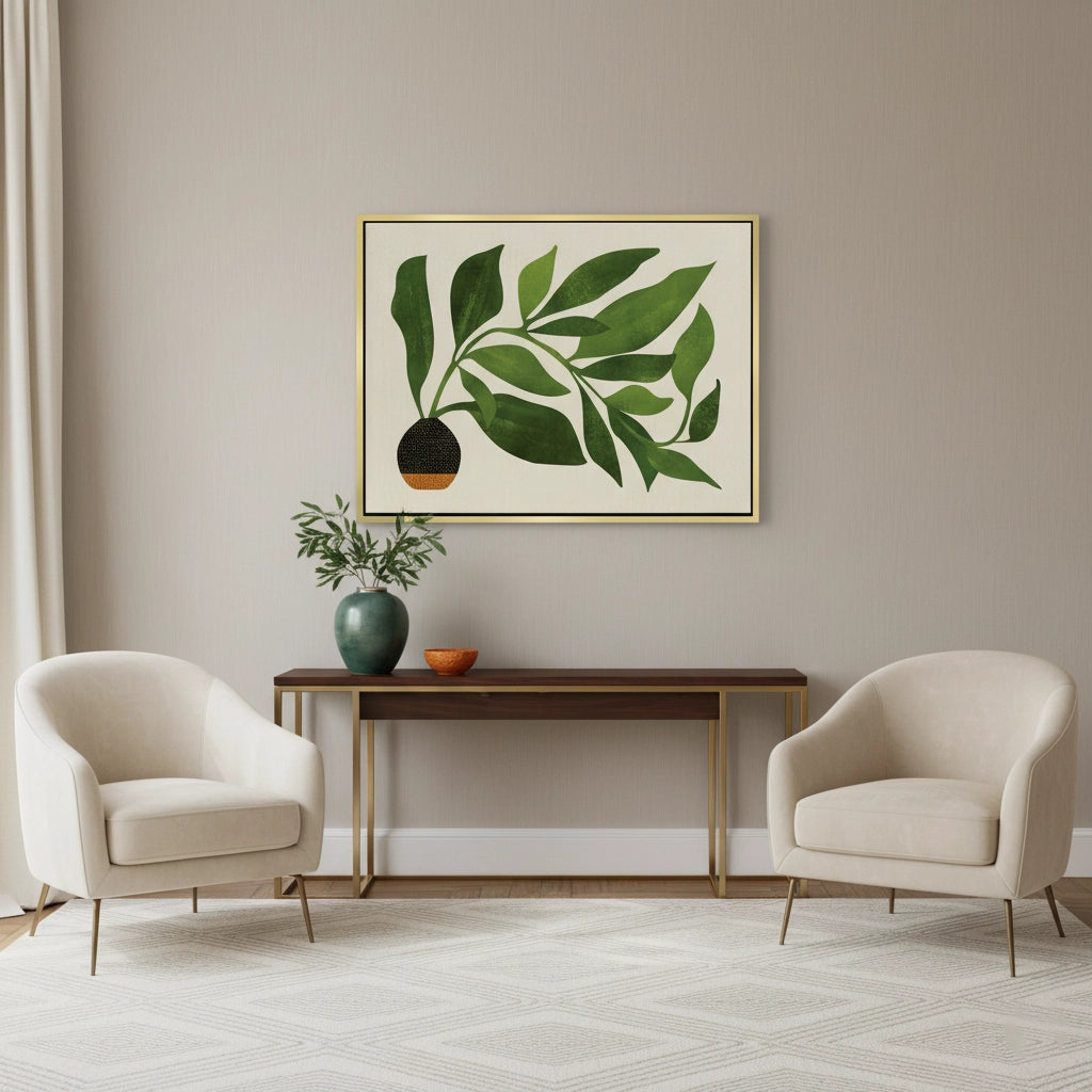 2Abstract Green Leaf - Canvas