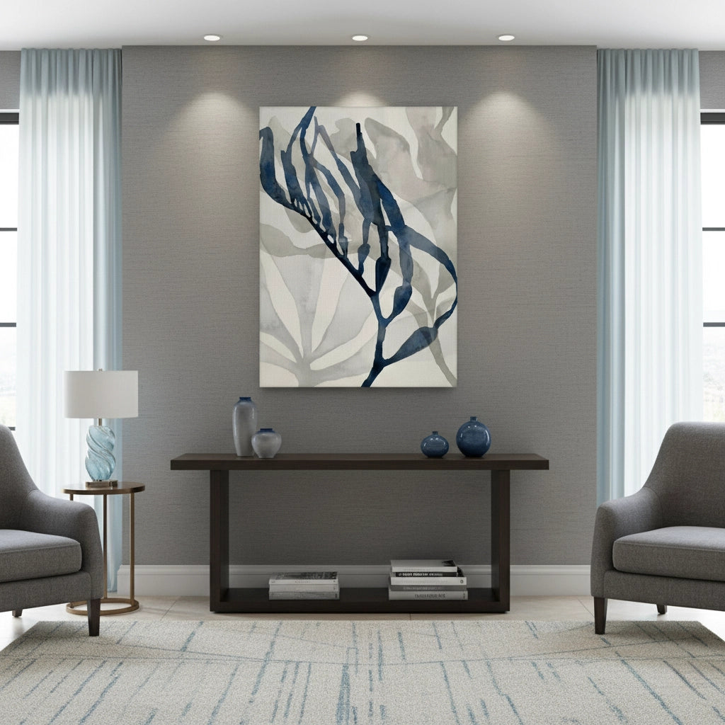 Abstract Indigo Seaweed - Canvas - Jasmineart.ae