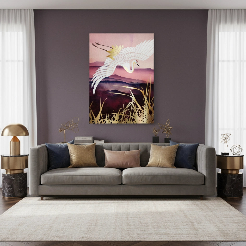 Abstract Japanese Crane  - Canvas - Jasmineart.ae