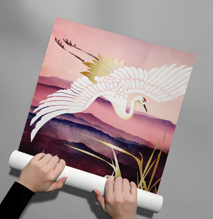 Abstract Japanese Crane - Poster