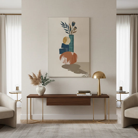 Abstract Vase and Dried Flowers - Canvas