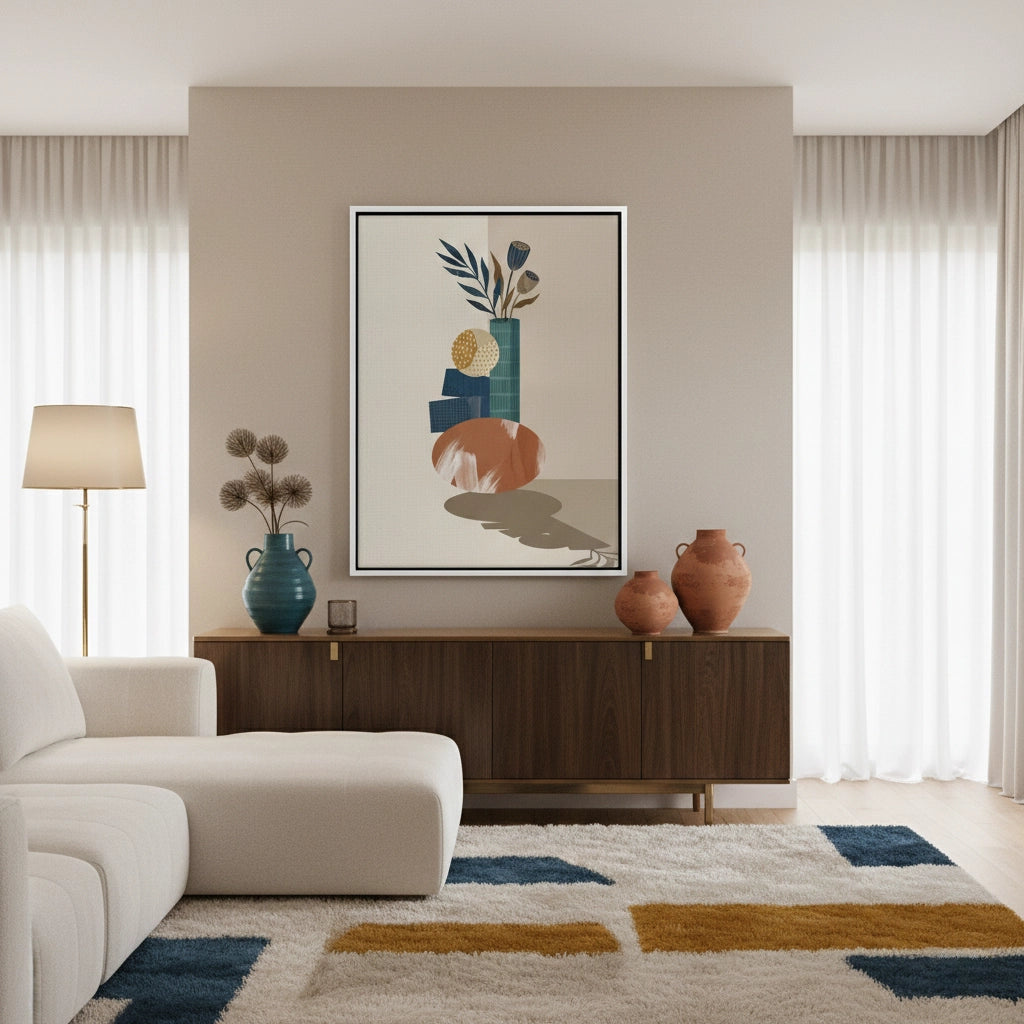 2Abstract Vase and Dried Flowers - Canvas