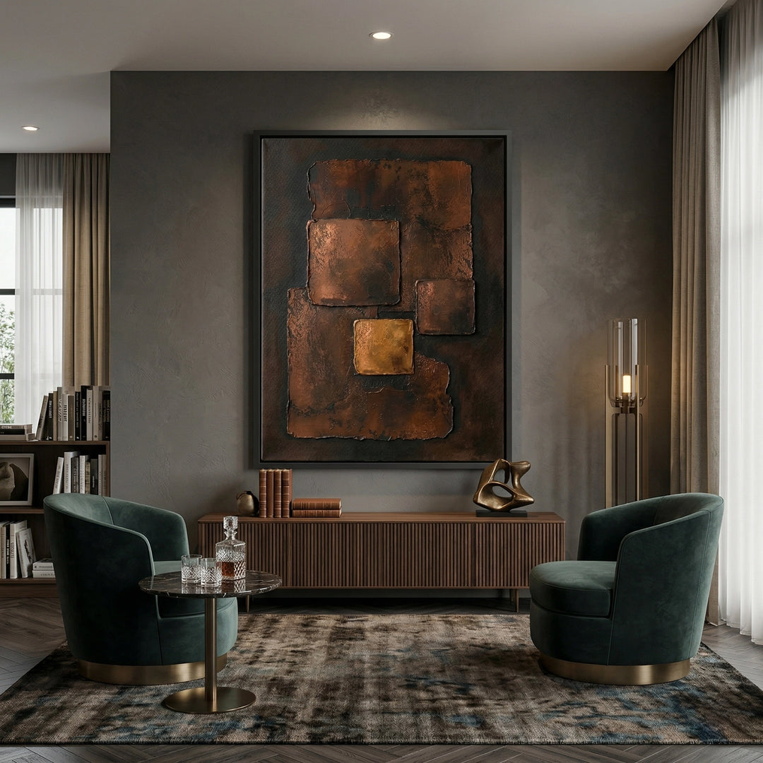 Minimalist abstract artwork with aged textures and soft natural hues, ideal for elegant UAE interiors
