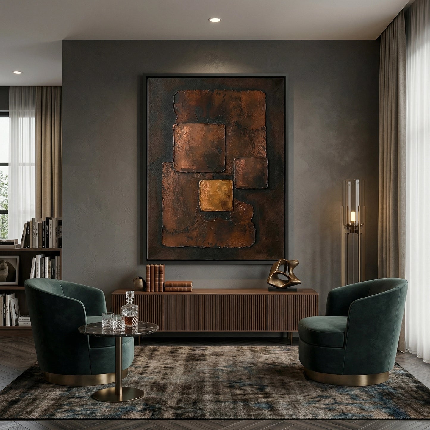 2Minimalist abstract artwork with aged textures and soft natural hues, ideal for elegant UAE interiors