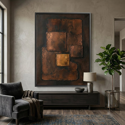 Modern Aged Earth artwork with layered textures and minimalist design, perfect for chic UAE wall decor