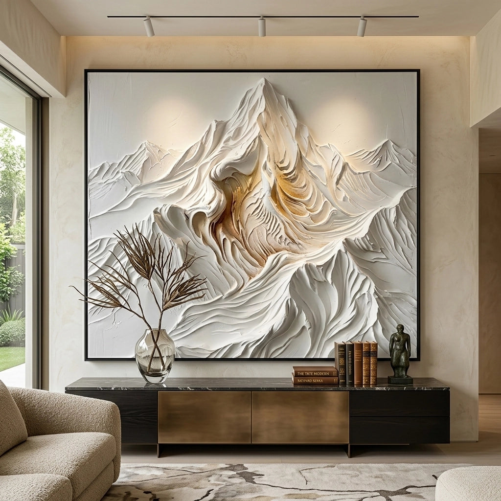2Abstract Alpine Impasto wall decor showcasing rich texture and muted color palette, suited for contemporary UAE living spaces