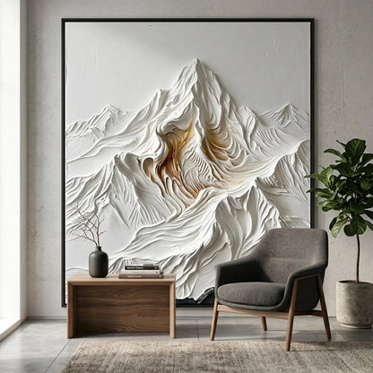 Textured impasto art print with neutral alpine shades and minimalist design, enhancing stylish UAE interior styling