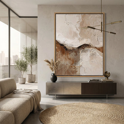 Jacquard 'Ancient Crust' linen cushion cover with a distressed, stone-washed texture in a natural clay shade, sophisticated neutral decor for a minimalist UAE interior.