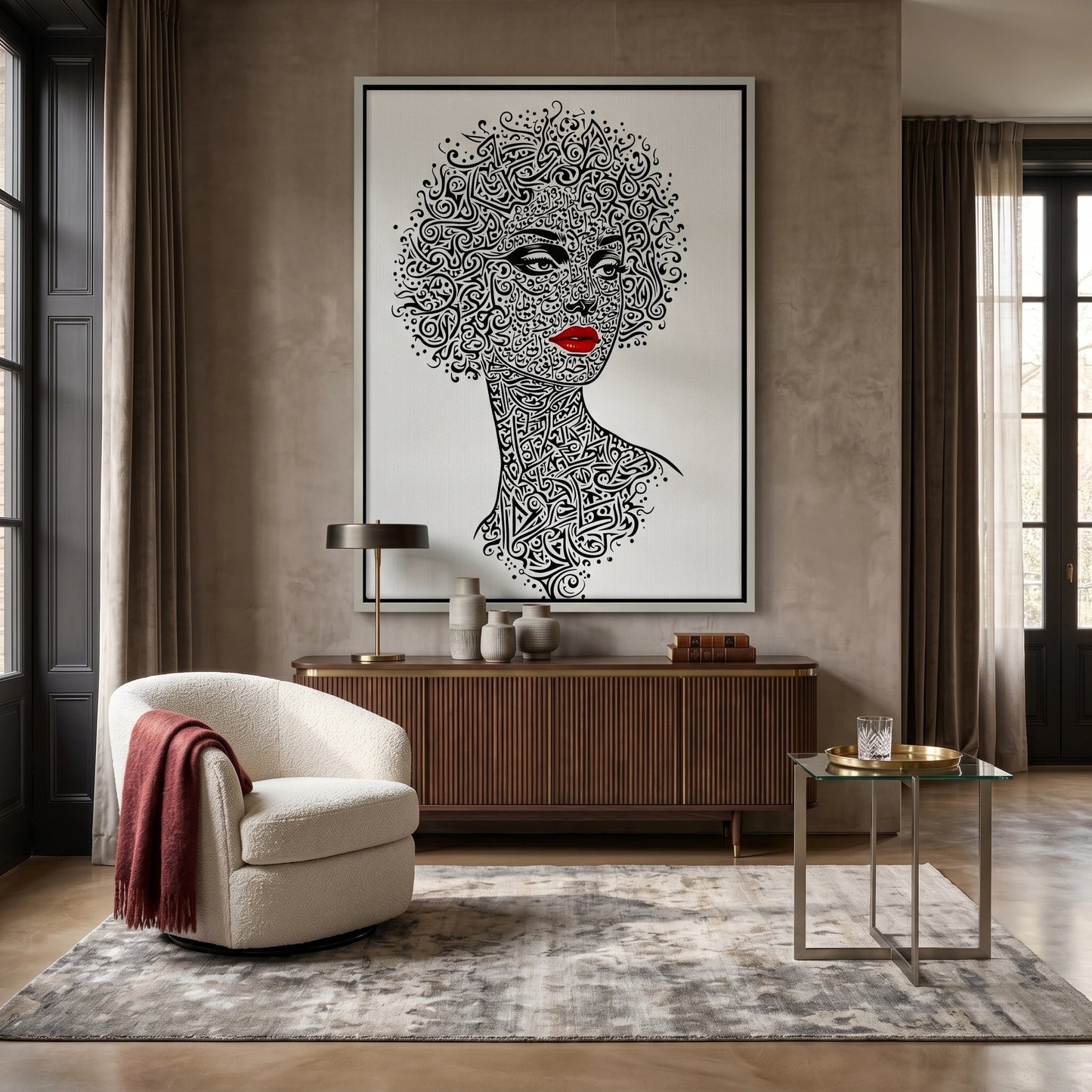 2Arabic Calligraphy Woman Portrait - Canvas