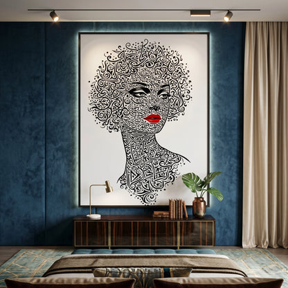 Arabic Calligraphy Woman Portrait - Fine Art