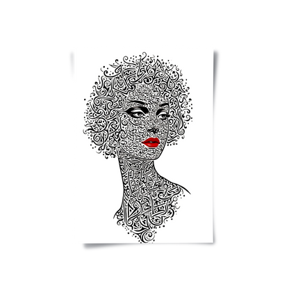 Arabic Calligraphy Woman Portrait - Poster
