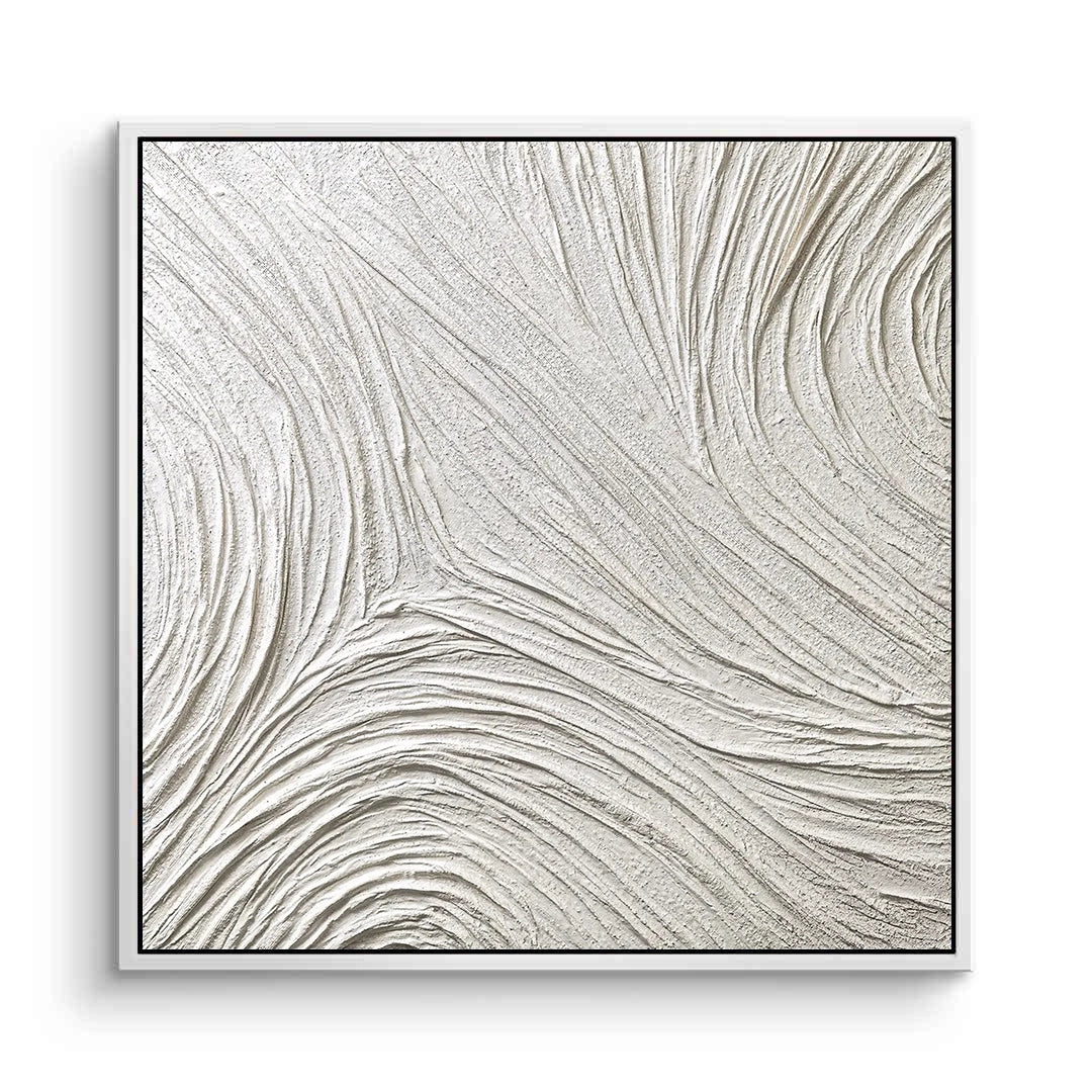 Large 'Arctic Flow' fluid abstract painting with crystalline white and deep glacial blue tones, a refreshing statement piece for a luxury Dubai villa.