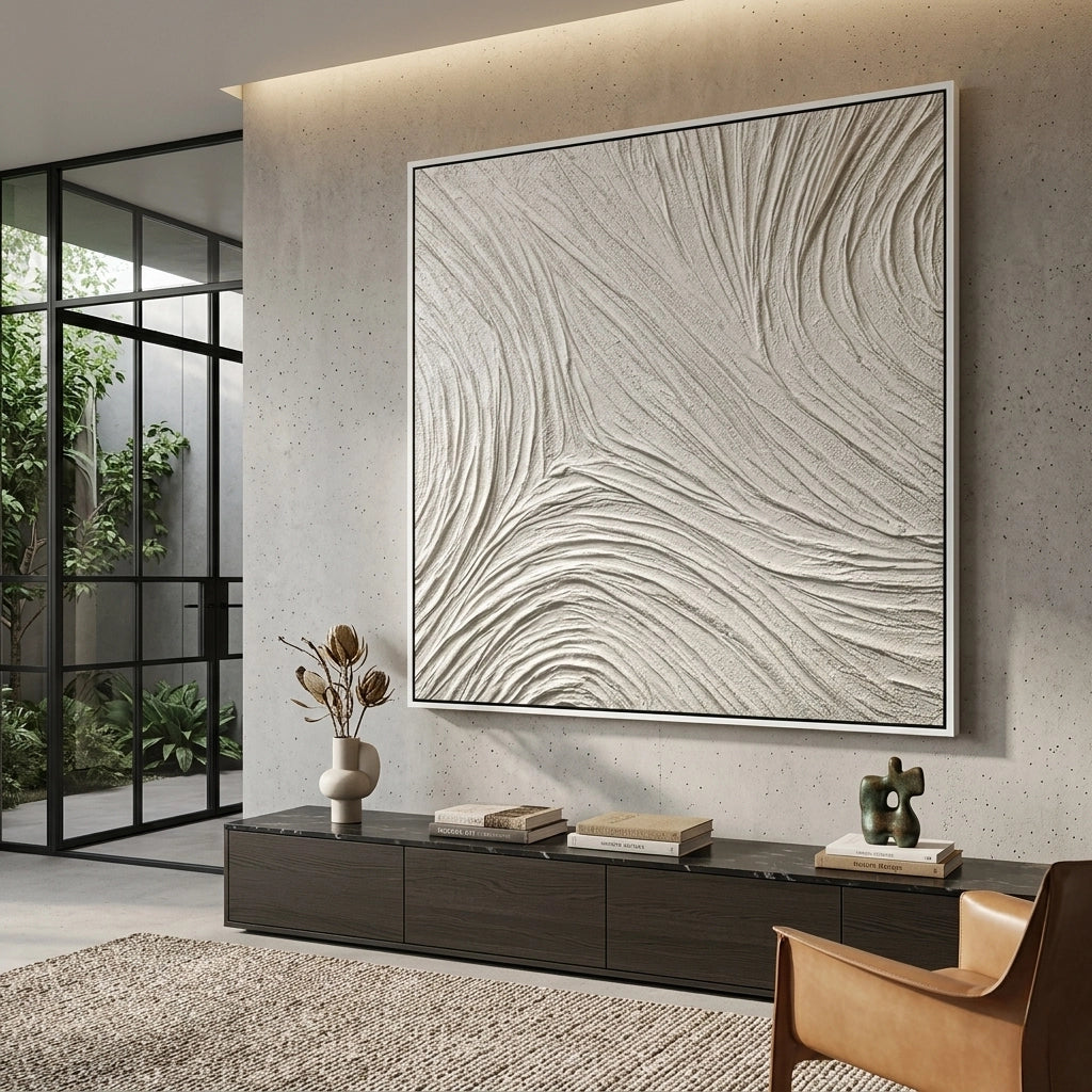 Modern 'Arctic Flow' abstract art with a high-gloss resin finish, premium cooling wall decor available in the UAE.