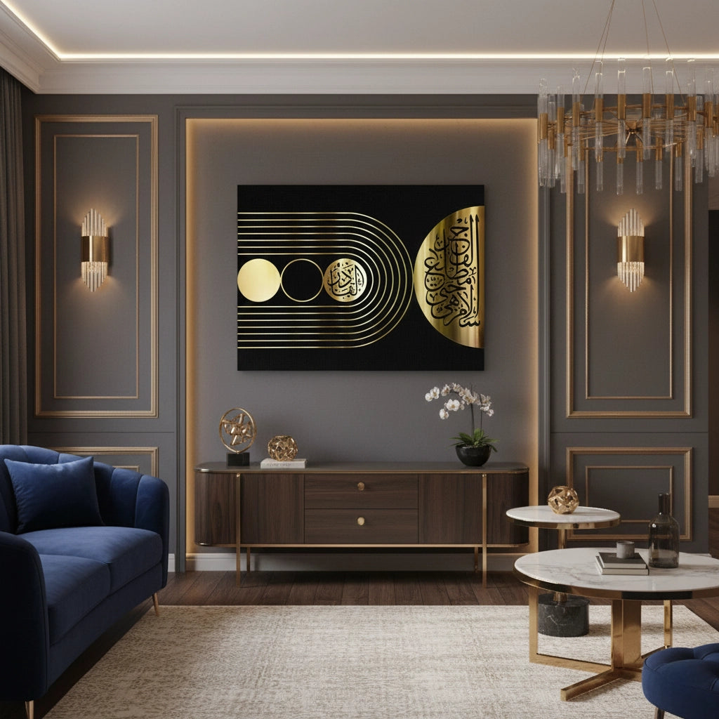 2Ayat al-Kursi Gold Geometric- Canvas