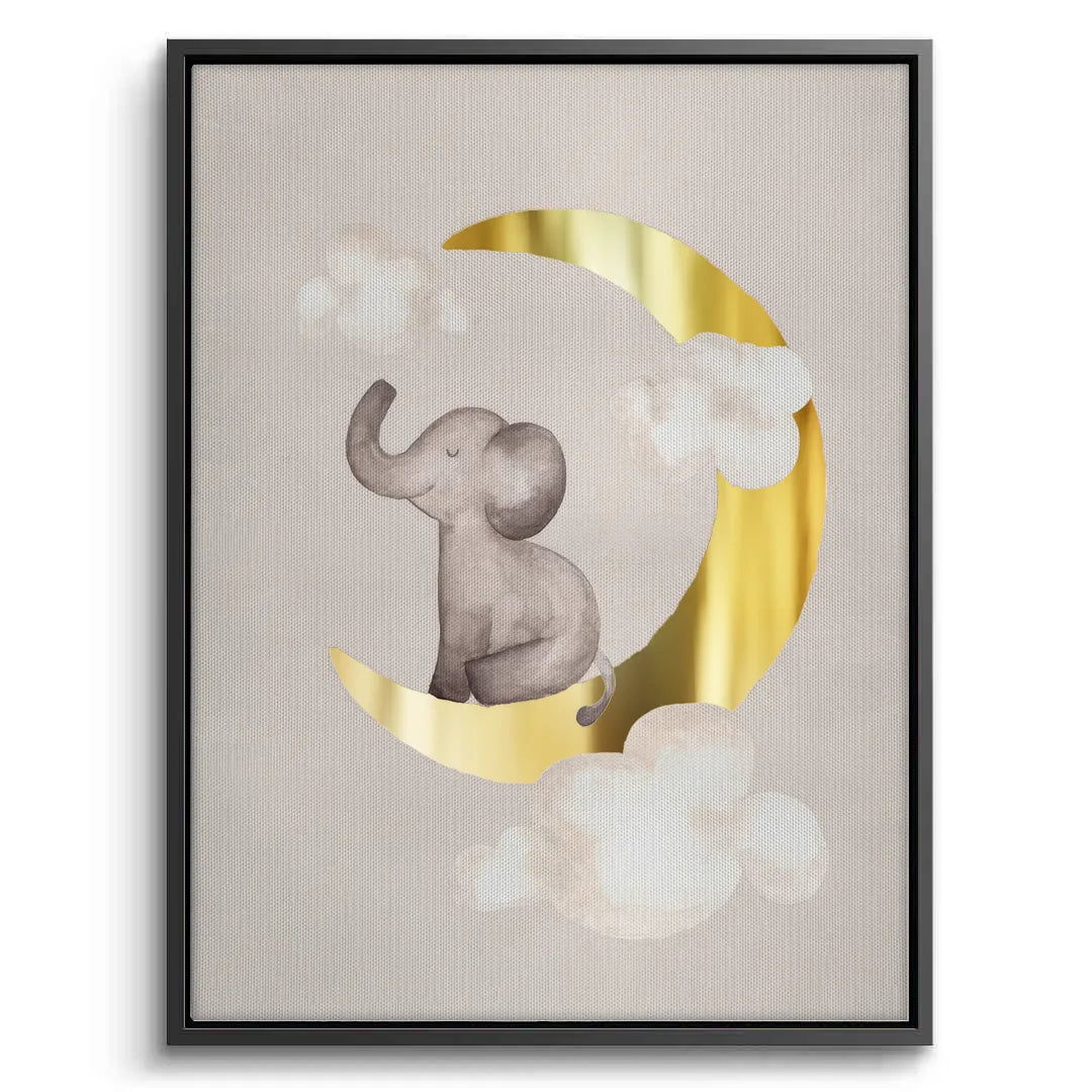 2Baby Elephant on Gold Moon - Canvas
