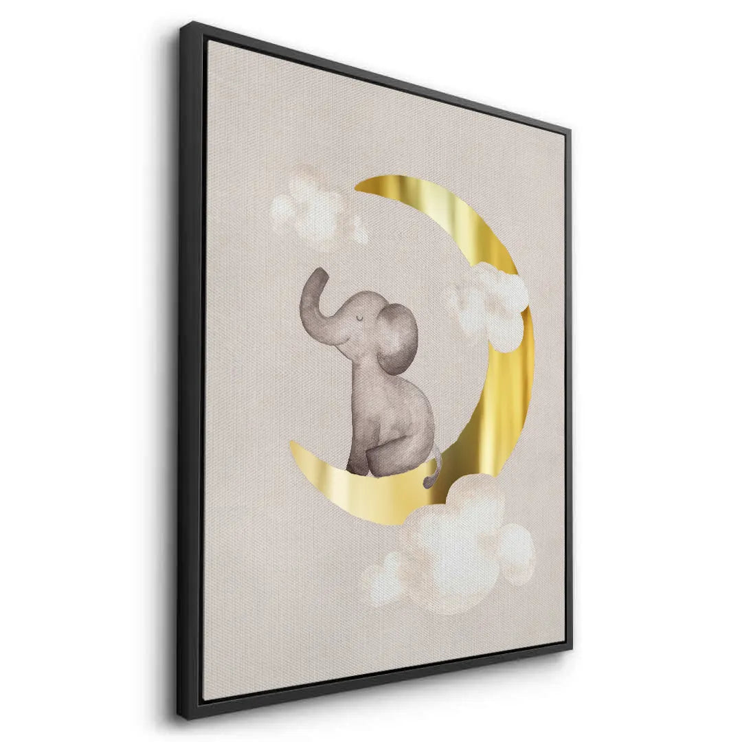 2Baby Elephant on Gold Moon - Canvas