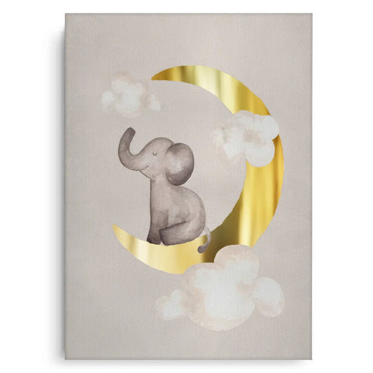 Baby Elephant on Gold Moon - Canvas
