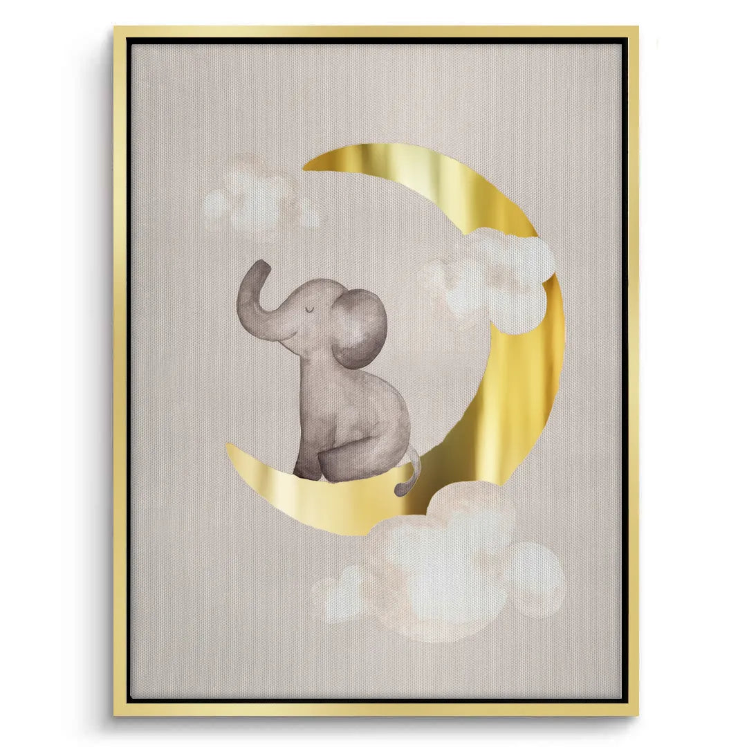 2Baby Elephant on Gold Moon - Canvas