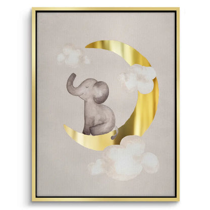 Baby Elephant on Gold Moon - Canvas
