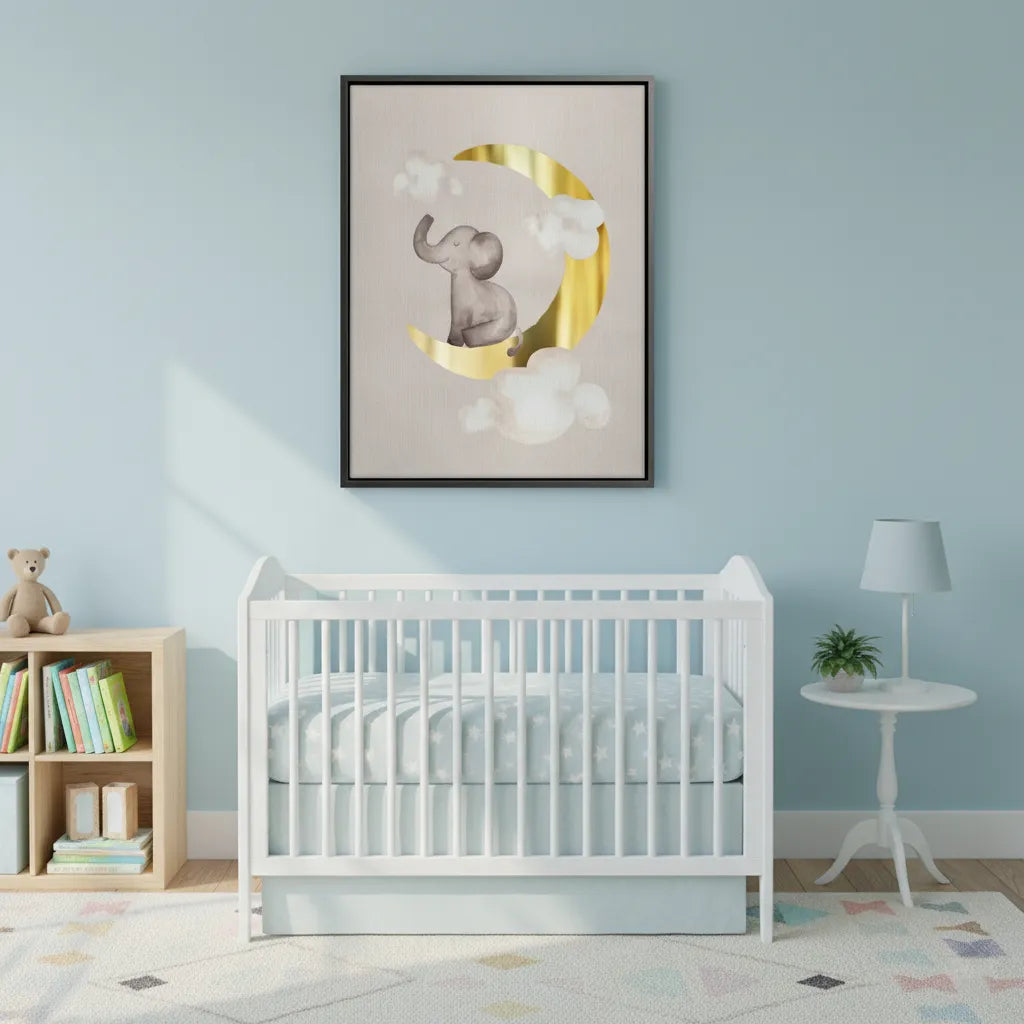 2Baby Elephant on Gold Moon - Canvas