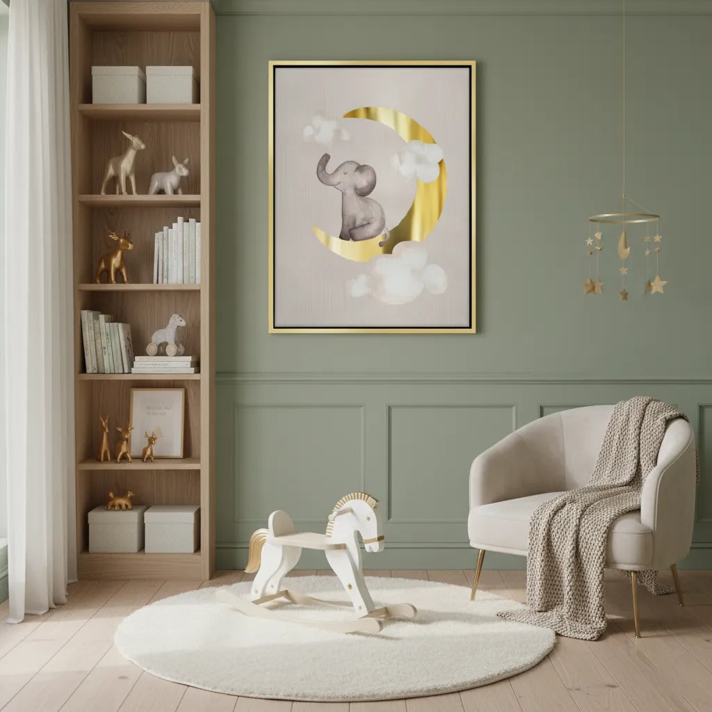 2Baby Elephant on Gold Moon - Canvas