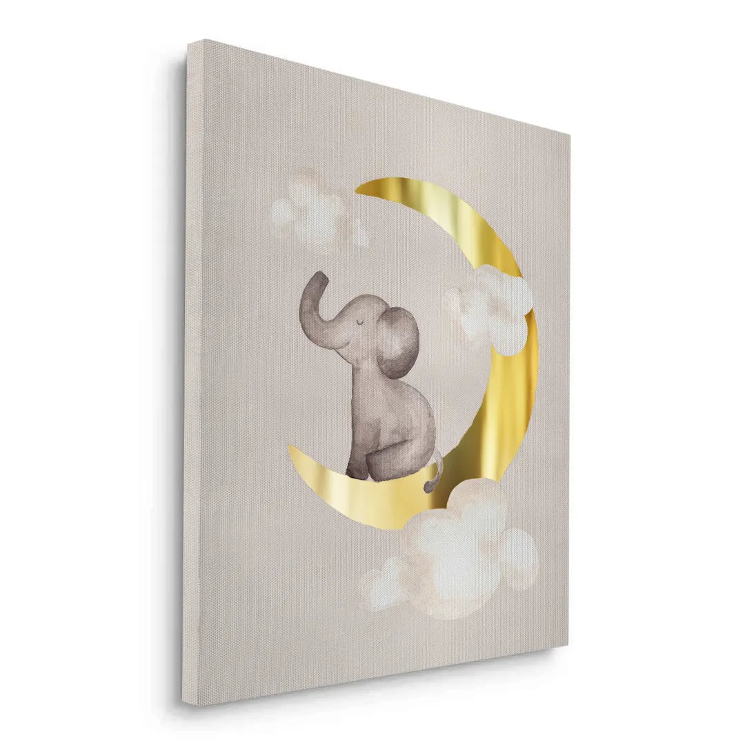2Baby Elephant on Gold Moon - Canvas
