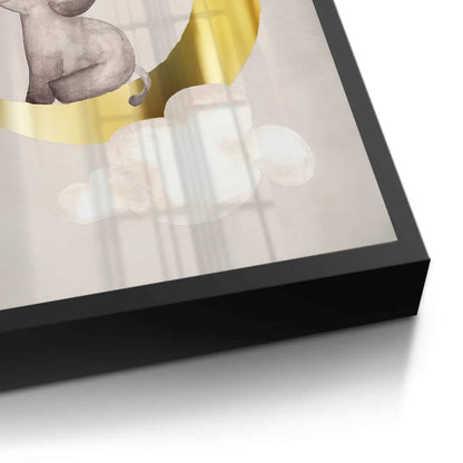 Baby Elephant on Gold Moon - Fine Art