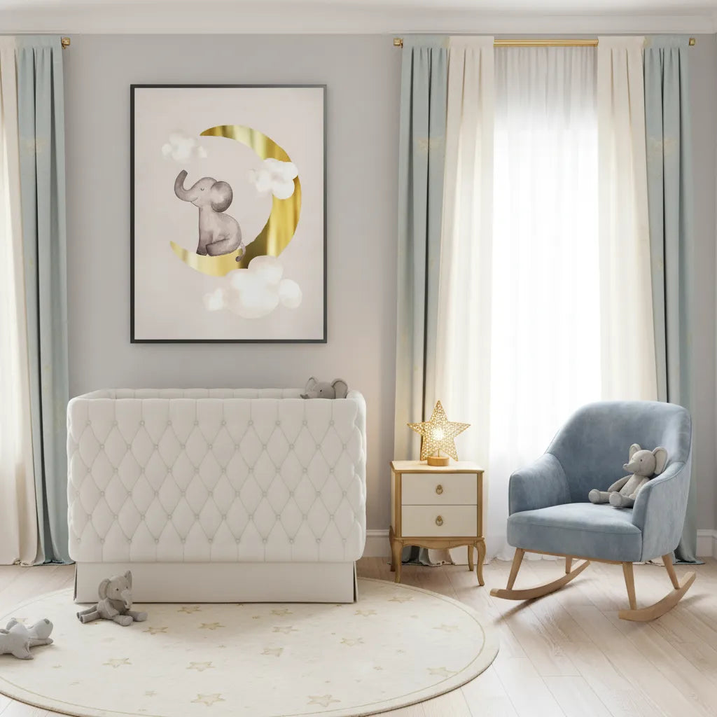 Baby Elephant on Gold Moon - Fine Art - Jasmineart.ae