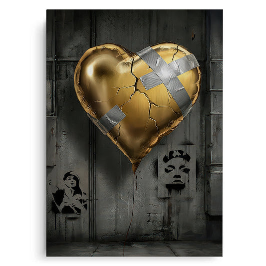 Banksy Inspired Gold Heart - Canvas