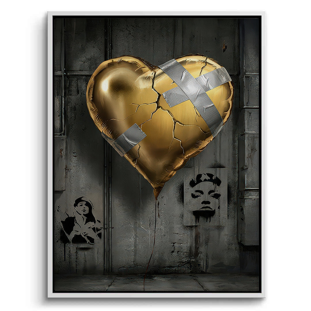 2Banksy Inspired Gold Heart - Canvas