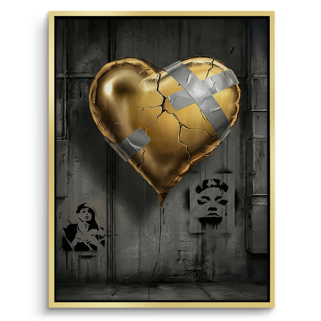 2Banksy Inspired Gold Heart - Canvas