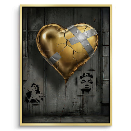 Banksy Inspired Gold Heart - Canvas