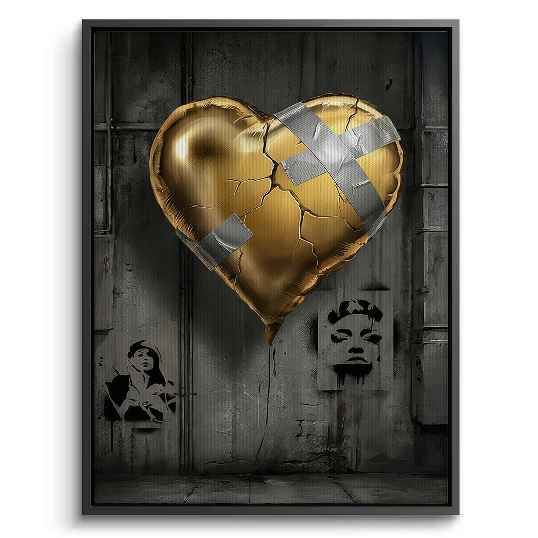 2Banksy Inspired Gold Heart - Canvas
